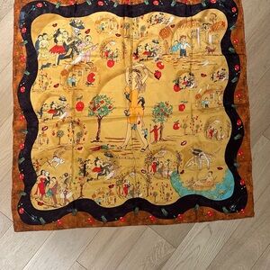 Vintage Silk Scarf with Mexican Illustrations